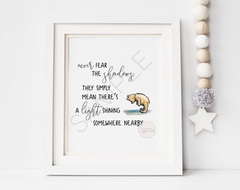 Never Fear The Shadows Classic Winnie the Pooh Printable Quote  Color Version | Children's room decor Wall Art | Classic Pooh Nursery Decor