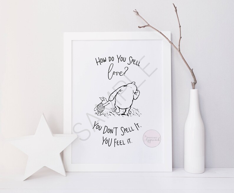 How do you spell love Classic Winnie the Pooh Printable Quote Children's room decor Wall Art Classic Winnie the Pooh Nursery Decor image 1