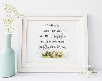 A Day When We Can't Be Together, Keep Me In Your Heart | Classic Winnie the Pooh Printable | Landscape Image | Classic Pooh Nursery Decor