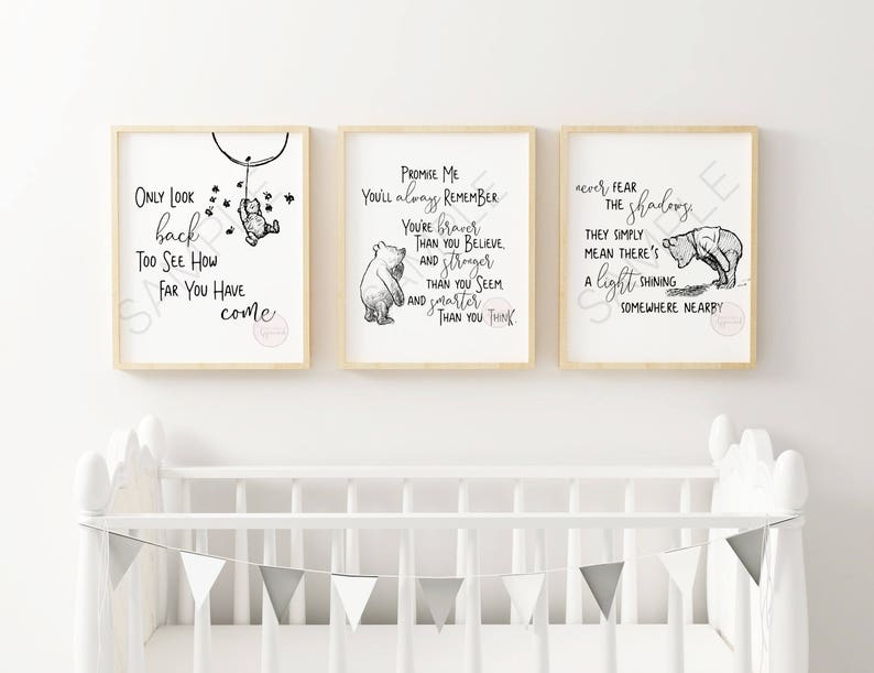 Instant Collection 3 Classic Winnie The Pooh Quote Prints Nursery Decor Kids Room Decor Art Classic Storybook Printable Art Download image 1