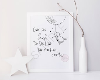 How Far You've Come, Classic Winnie the Pooh Printable Digital Quote, Children's room decor Wall Art | Classic Winnie the Pooh Nursery Decor