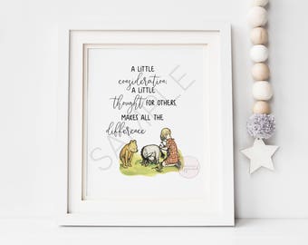 A Little Consideration, Makes All The Difference, Eeyore Quote | Classic Winnie the Pooh Printable  | Nursery Decor | Party Supplies |Print