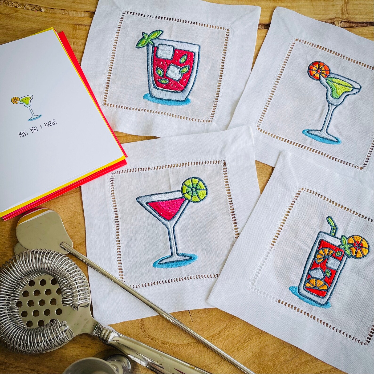 Happy Hour Cocktail Napkin Set Cocktail Napkins Linens Etsy
