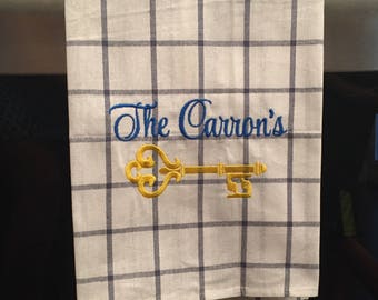 Personalized Tea Towel, Kitchen Towel, monogrammed tea towel, house warming gift, tea towel, dish towel, embroidered towel, home decor,