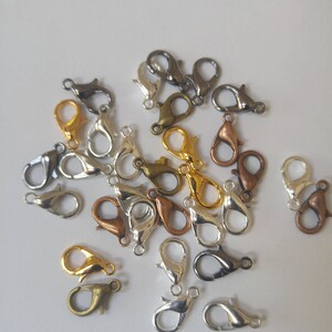 Lobster claw clasp approx 12 x 7 mm hole 1.2mm  mixed colors zinc alloy