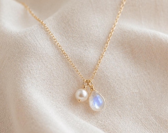 Pearl Moonstone Necklace • Gift for New Mom • Gold Filled Mama Necklace • Push Present • Mother’s Day Jewelry