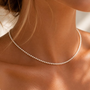 Collar de perlas naturales de 3 mm • Collar con la piedra de nacimiento de junio • Gargantilla de perlas delicada • Joyería nupcial • Collar de perlas minimalista