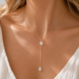 Custom Gemstone Lariat Necklace, Dainty Y Drop Necklace, Personalized Jewelry for Women