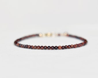 Delicate Red Tiger's Eye Bracelet • Genuine Gemstone Jewelry for Women • Gold Fill, Rose Gold Fill, or Sterling Silver • Adjustable Length