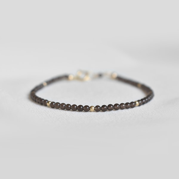 Dainty Smoky Quartz Gemstone Bracelet • Stability • Grounding • Personal Growth • Genuine Crystal Jewelry • Dainty & Delicate