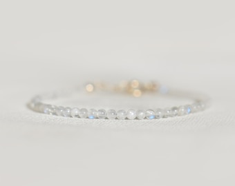 Dainty Moonstone Gemstone Bracelet • Energy Protection, Strength, Healing • Natural Gemstones • Beautiful Blue Flash Moonstone Jewelry