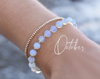 Opalite Bracelet • October Birthstone Jewelry for Women • Gift for Libra or Scorpio • Minimalist Boho Jewelry • Smooth Opal Stone