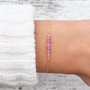 Pink Tourmaline Bracelet • October Birthstone • Handmade Dainty and Minimal Jewelry for Her • Mother's Day Gift • Pink Crystal Jewelry