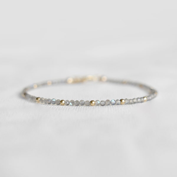 Labradorite Bracelet • Dainty & Delicate Gray Gemstone Jewelry • Ultra Delicate, Minimalist, Stacking, Super Skinny Bracelet