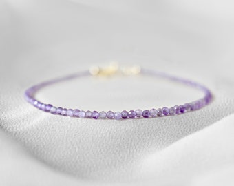 Tiny Gem Bracelet Intuition Stability 4mm Dainty Faceted Fluorite Bracelet w Sterling Silver or 14k Gold Accent Bead Spirituality