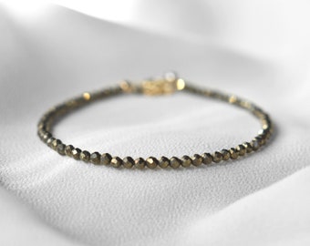 Natural Faceted Pyrite Small Beads Sterling Silver Bracelet Mens Women DIY-K 517 Natural Faceted Pyrite Small Beads Sterling Silver Bracelet Mens Women DIY-K 517
