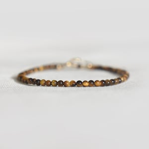 Natural Tiger&#39;s Eye Bracelet • Healing Gemstone • Self Confidence, Strength • Dainty Beaded Bracelet • Elegant Crystal Jewelry for Women