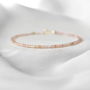 Dainty Sunstone Gemstone Bracelet •  Leo Bracelet • Genuine Crystal Jewelry • Dainty & Delicate Stacking Bracelet for Women