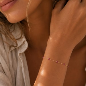 Ruby Station Bracelet, Genuine Raw Ruby Jewelry, Dainty July Birthstone Jewelry, Bridal Inspired