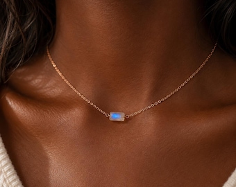 Moonstone Pendant Necklace, June Birthstone, Something Blue Bridal Jewelry, Minimalist Necklace for Everyday