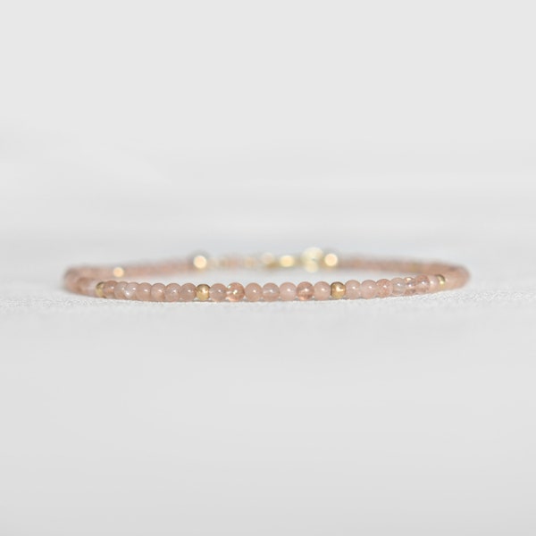 Dainty Sunstone Gemstone Bracelet • Leo Bracelet • Genuine Crystal Jewelry • Dainty & Delicate Stacking Bracelet for Women