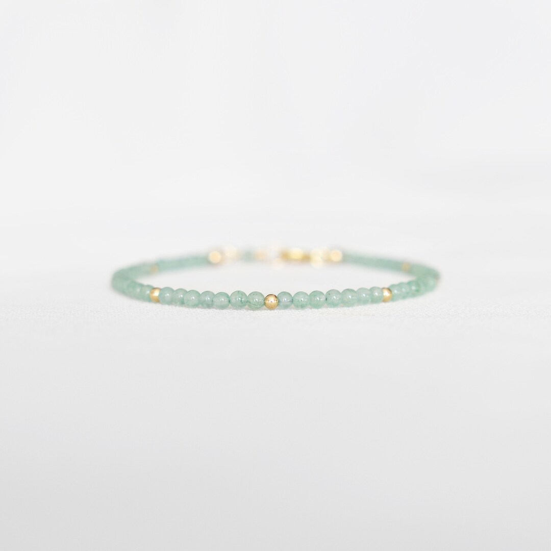 thumbnail image 2 of Natural Aventurine Gemstone Bracelet – Green, Adjustable, Copper Base, Handmade In USA, Healing Beaded Bracelet 2 of 3