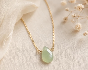 Celadon Jade Necklace, Natural Rose Cut Jade Pendant Necklace, Minimalist Dainty Green Jade Jewelry, Gift for Her