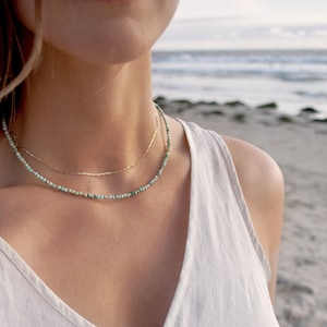 Blue Peruvian Opal Necklace • October Birthstone Jewelry for Women • Dainty, Delicate Crystal Necklace • Authentic Gemstones