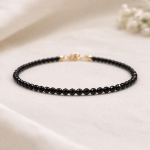 Dainty Black Tourmaline Gemstone Bracelet • Grounding, Protection, Balance • Healing Crystal • Handmade Jewelry for Women • Custom Length