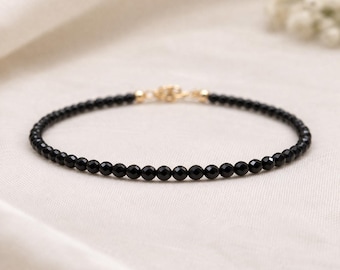 Dainty Black Tourmaline Gemstone Bracelet • Grounding, Protection, Balance • Healing Crystal • Handmade Jewelry for Women • Custom Length