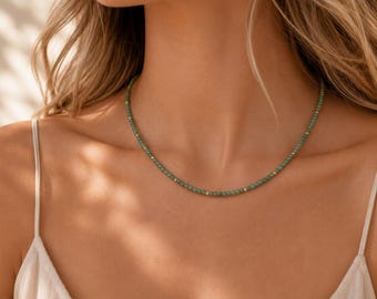 Natural Jade Necklace • Harmony, Prosperity, Good Luck • Dainty Jade Bead Necklace • Minimalist Green Jade Jewelry • Layering Necklace
