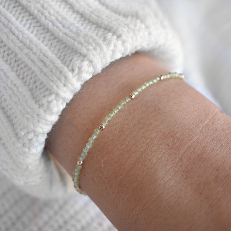 Delicate Peridot Gemstone Bracelet August Birthstone Leo Birthday Gift Genuine Gemstone Jewelry for Women Dainty & Elegant image 2