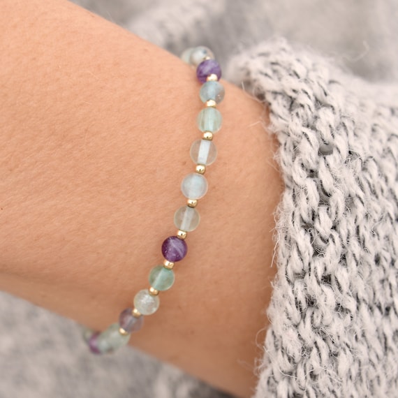 Fluorite Bracelet • Healing Gemstone Jewelry for Women • Adjustable Length • Stones for Balance, Alignment, and Healing • Chakra Jewelry
