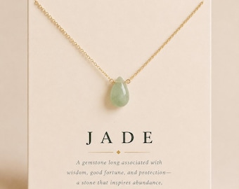 Collar de jade en forma de lágrima, collar de jade verde, collar chapado en oro o plata de ley, regalo de ánimo para ella, joyería minimalista de jade.