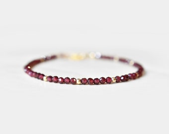 Garnet Gemstone Bracelet • January Birthstone Jewelry for Women • Adjustable Length • Dainty Crystals • Gift for Capricorn & Aquarius