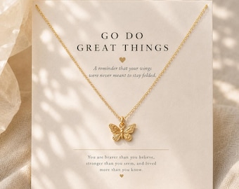 Go Do Great Things Butterfly Necklace, Gift for Daughter from Mom, Graduation Gift for Her, College Bound Gift