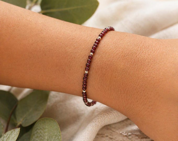 Garnet Gemstone Bracelet • January Birthstone Jewelry for Women • Adjustable Length • Dainty Crystals • Gift for Capricorn & Aquarius