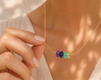 Custom Birthstone Necklace for Mom, Family Birthstone Jewelry, Personalized Gemstone Necklace, Dainty Mother Necklace, Gift for Grandma