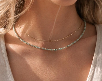 Blue Peruvian Opal Necklace, Handmade Gemstone Necklace, Gold Filled Layering Necklace, October Birthstone Gift, Beachy Minimal Jewelry
