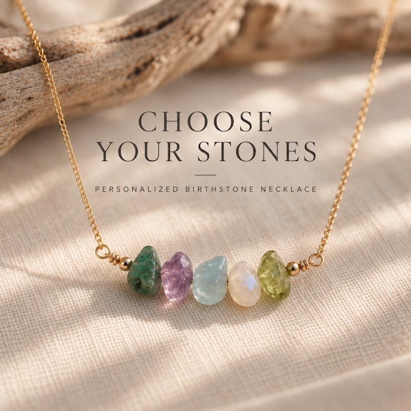 Family Birthstone Necklace for Mom, Personalized Gemstone Jewelry, Dainty Mother Necklace, Gift for Grandma