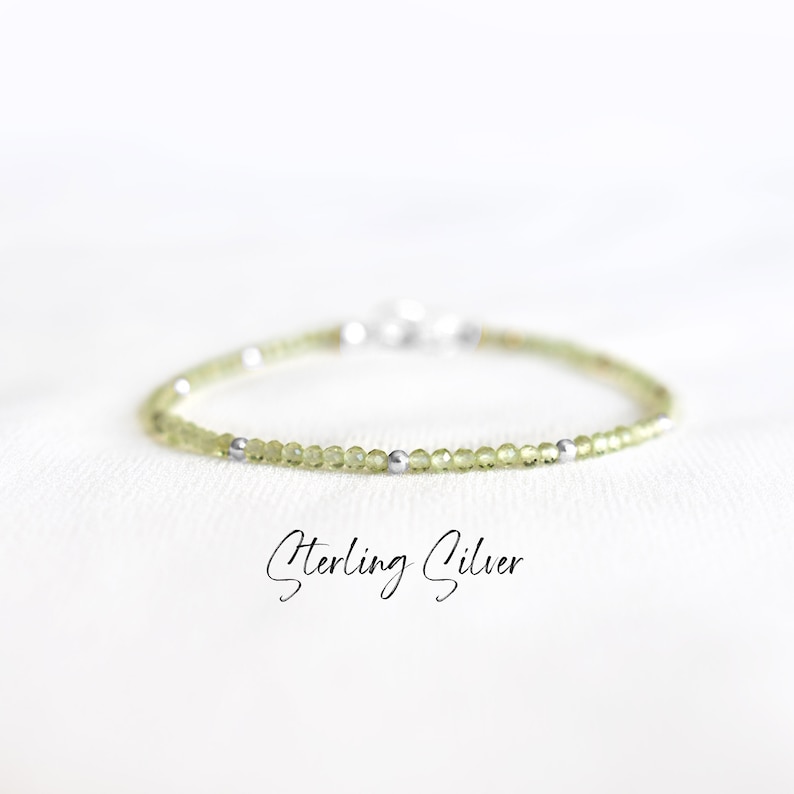 Delicate Peridot Gemstone Bracelet August Birthstone Leo Birthday Gift Genuine Gemstone Jewelry for Women Dainty & Elegant Sterling Silver