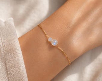 Moonstone Bracelet, June Birthstone Jewelry, Dainty Gemstone Bracelet, Minimalist Bridal Bracelet, Jewelry for Bride