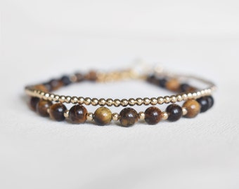 Tiger's Eye Bracelet • Genuine Gemstone Jewelry for Women • Adjustable Length