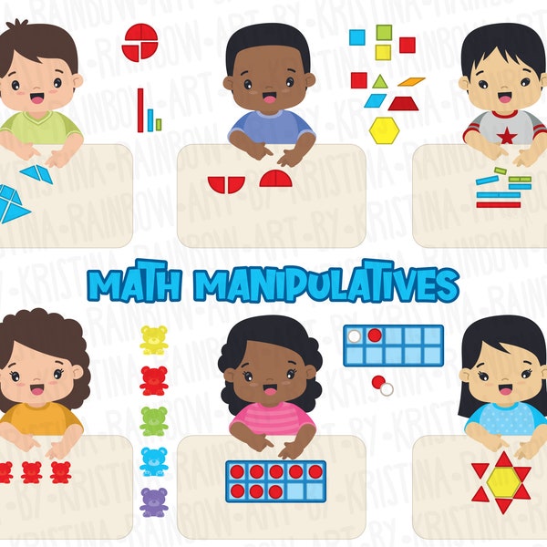 Multi Ethnic Children Math Manipulatives Clip Art, School, Learning Mathematics, Counting, Tangram, Teacher Clipart, Transparent Kawaii kids