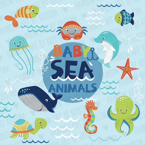 Download Baby Sea Animals Transparent Clip Art Set Fish Underwater Etsy