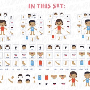 Dark Skin Boy and Girl Body Parts Clip Art, Visual Scheme Illustration ...