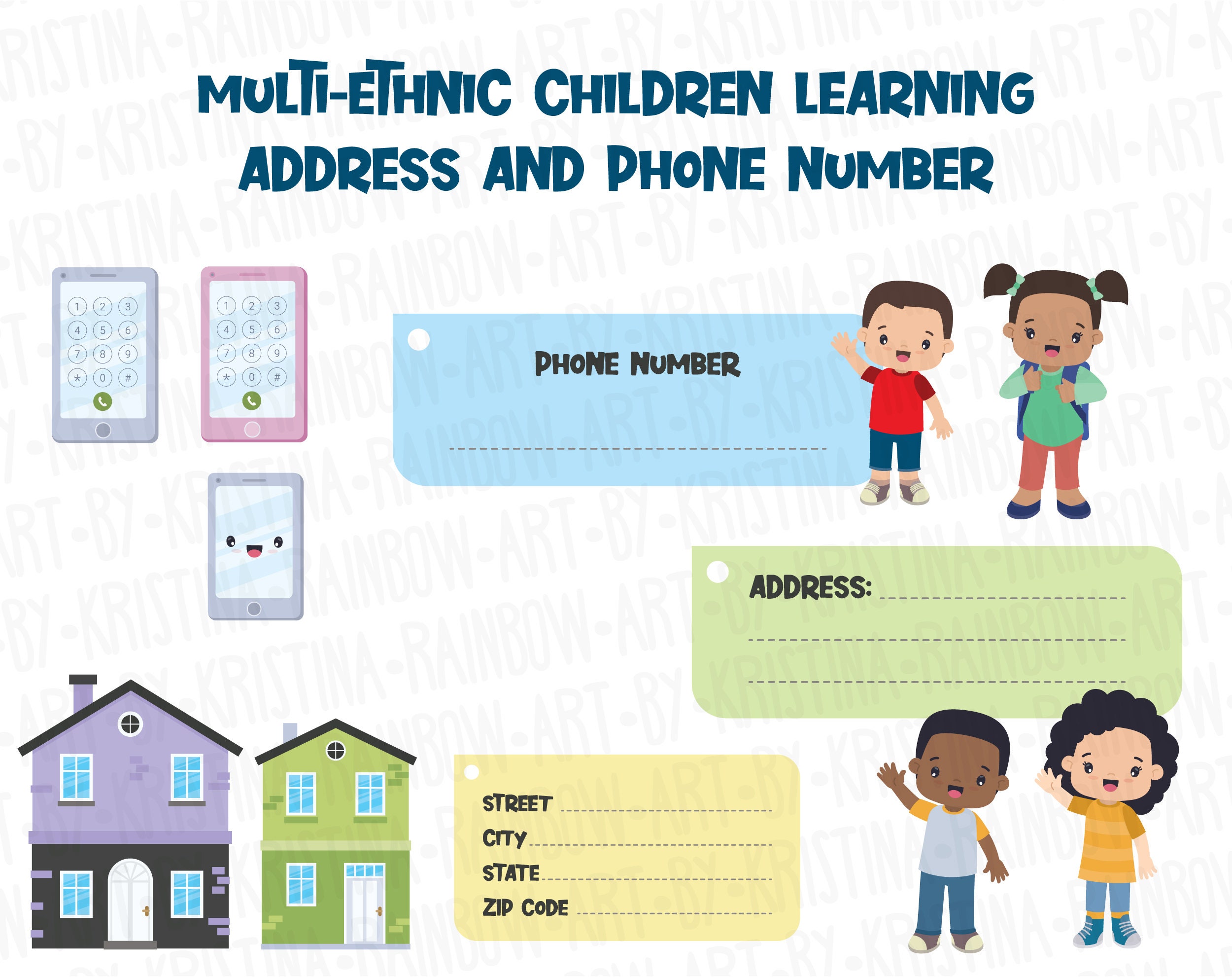 Multiethnic Children Learning Address and Phone Number Etsy