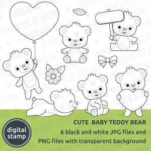 Sello digital - Lindo bebé osito de peluche Clip Art, Ilustración de animales de bosque transparente, Decoración de niños y habitaciones para bebés, Baby Shower