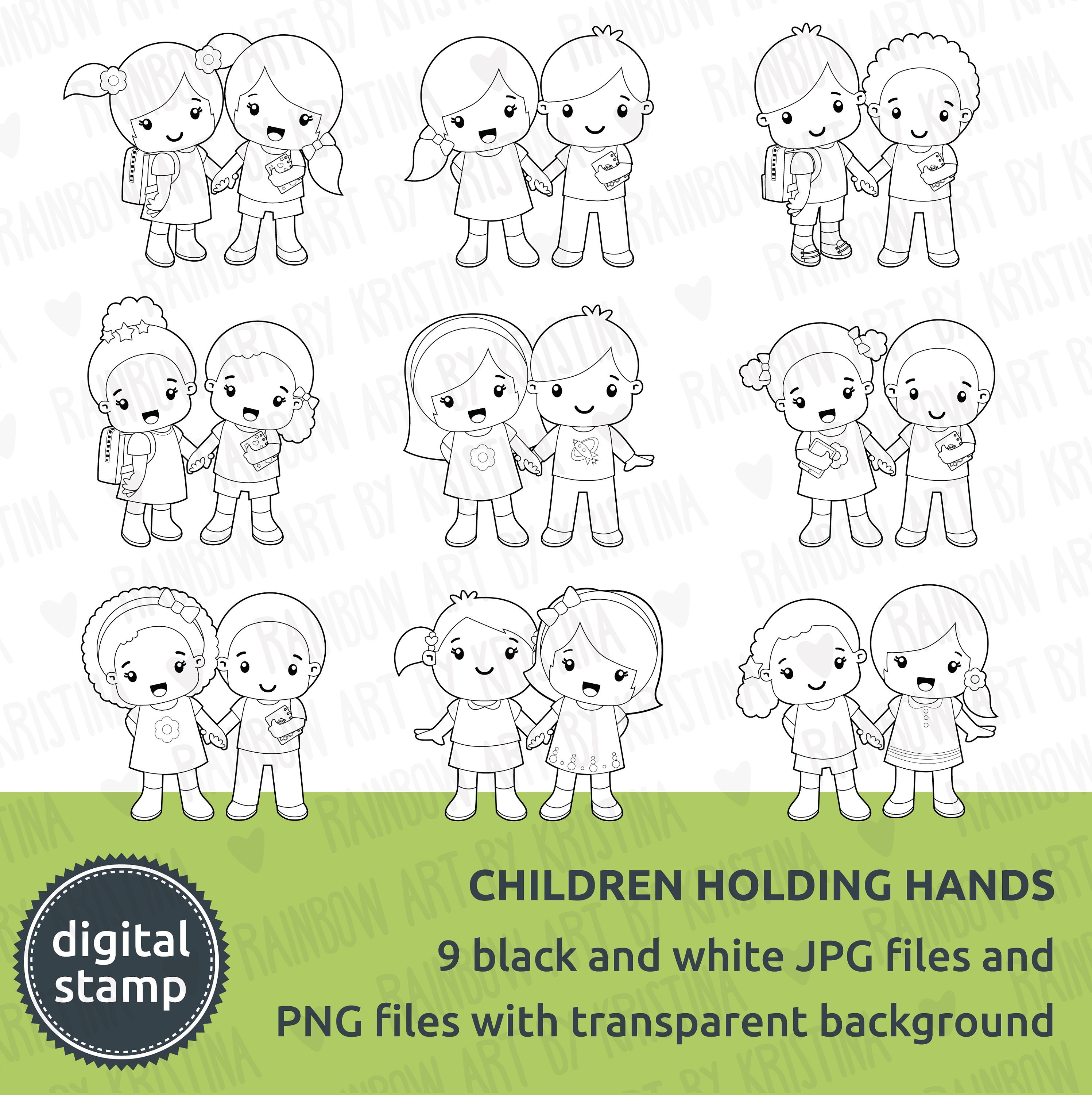Children Holding Hands Black And White Clipart