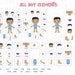 Dark Skin Boy and Girl Body Parts Clip Art, Visual Scheme Illustration ...